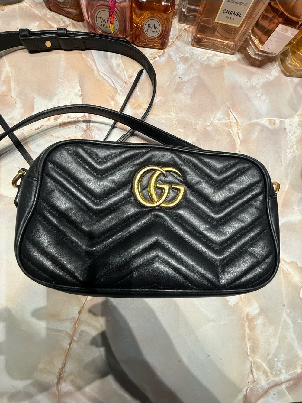 Gucci Black Quilted Leather Crossbody with Gold Double G